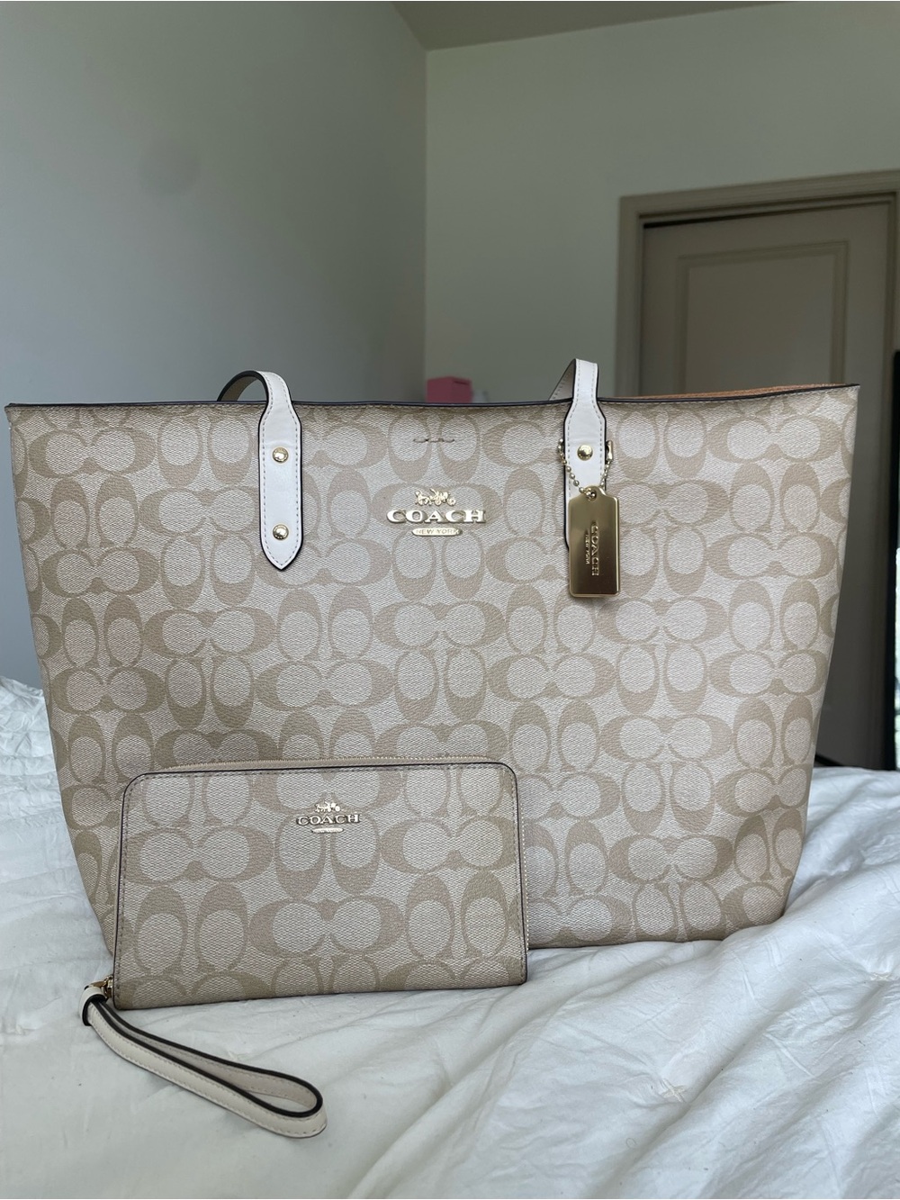 Coach Beige Signature Tote with matching Wallet